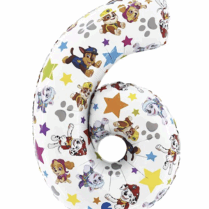 a white balloon with cartoon characters on it